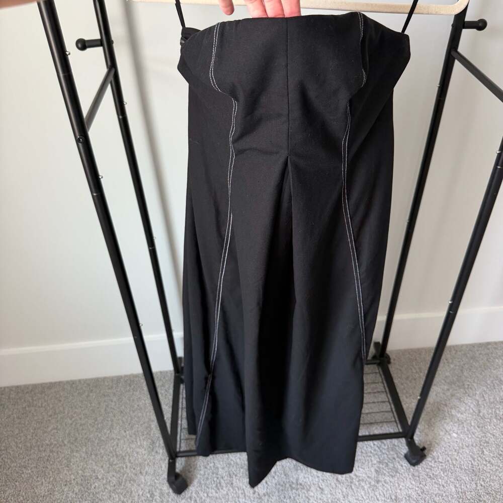 Møn Renn Black Strapless Midi Dress with Contrast Stitching